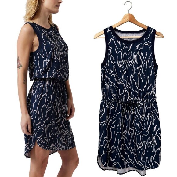 Athleta Rincon Abstract Print Mini Dress Womens XS Blue Active Activewear Casual - Picture 2 of 16